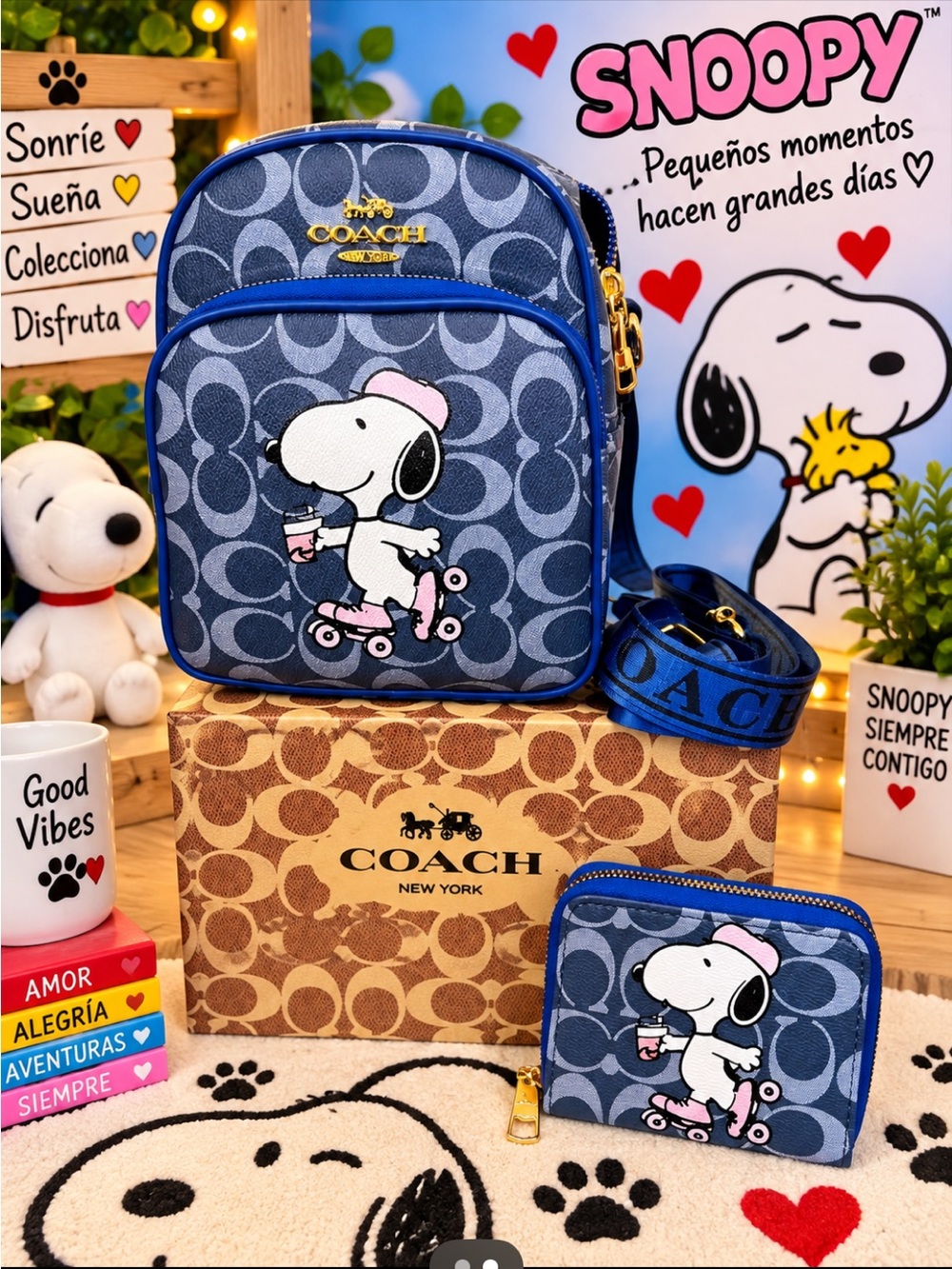 x Snoopy adult Blue Signature Mini Backpack & Wallet Set
